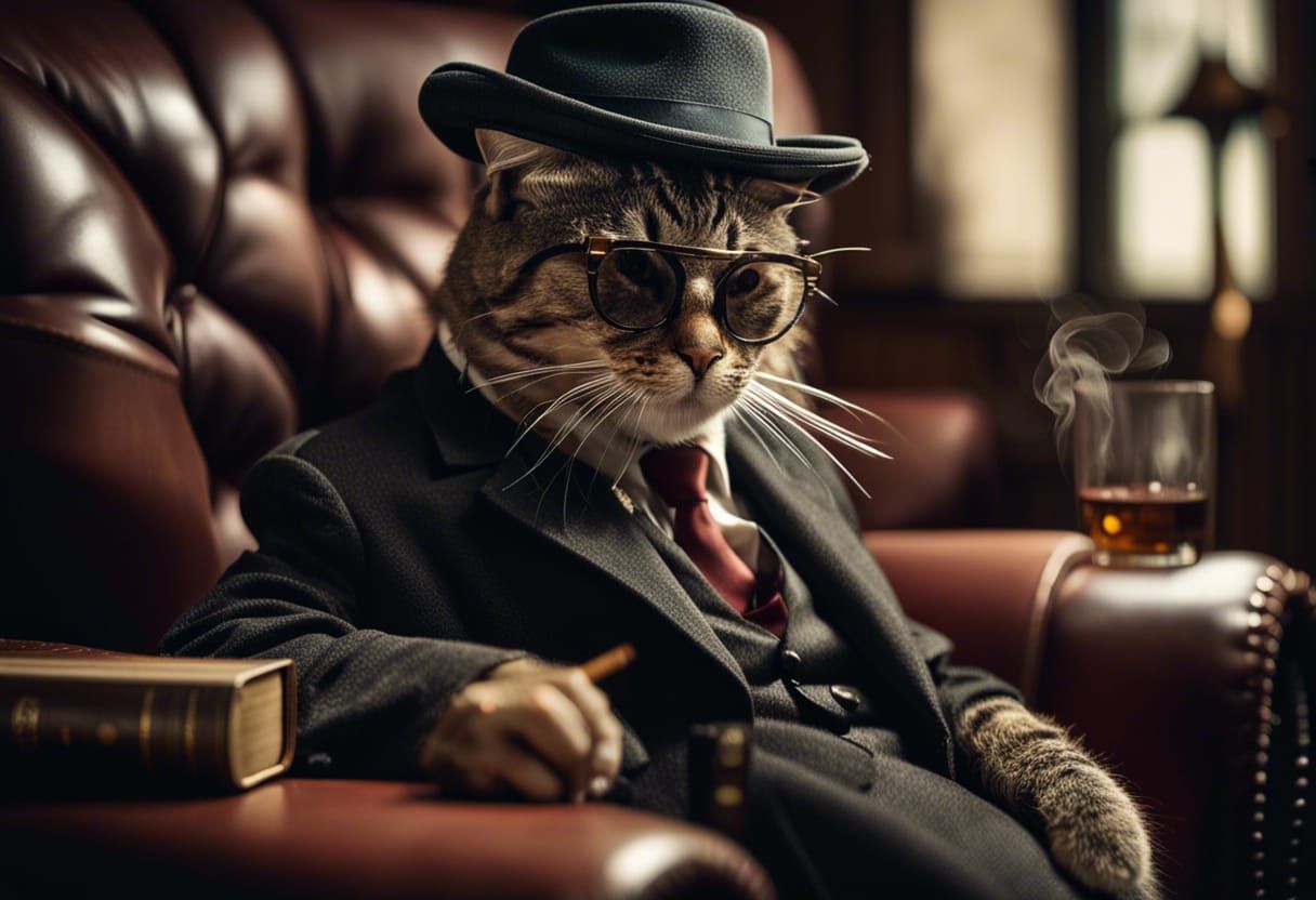 Mafia godfather cat, In his library #4