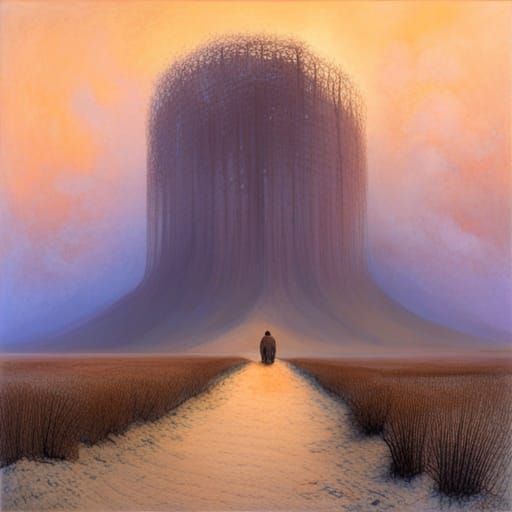 Surreal Sand Figure on Belgian Coast in Gothic Style