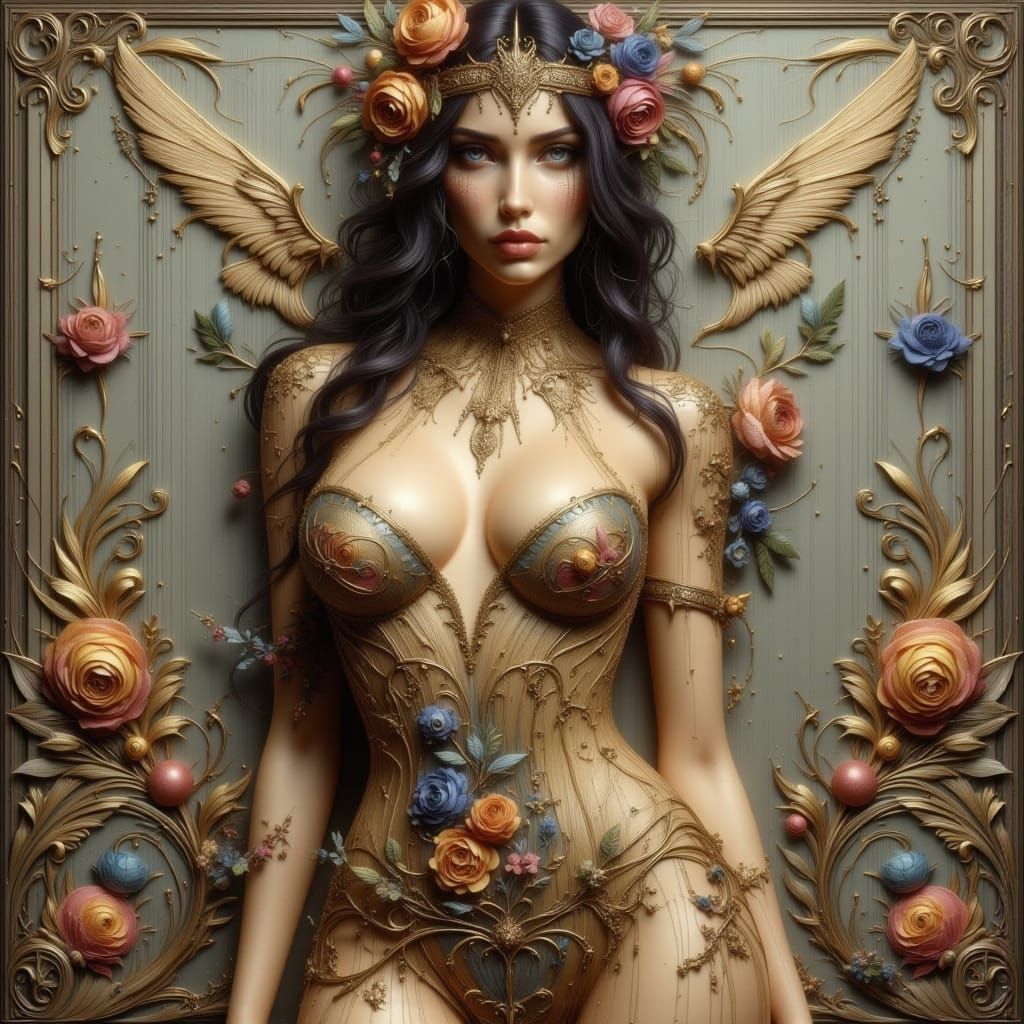 Voluptuous Woman in Art Nouveau Punk Style