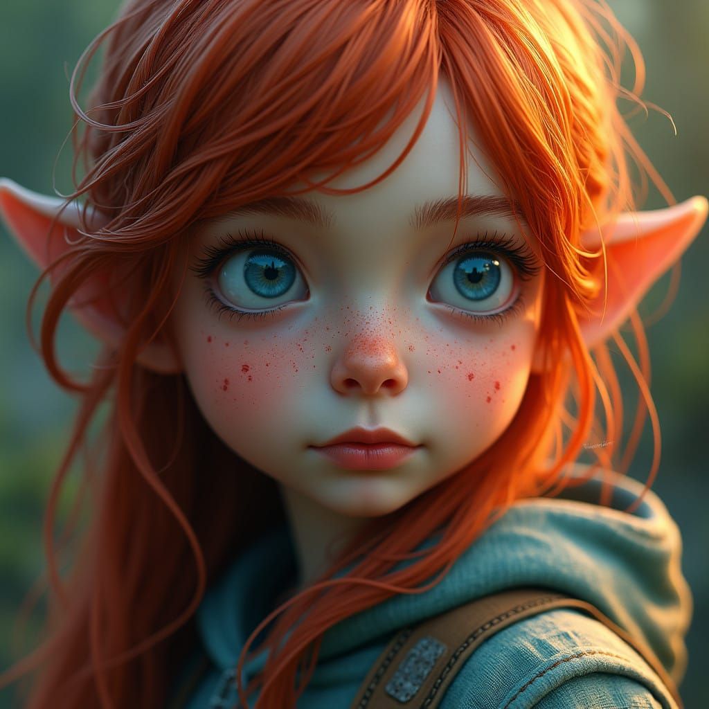 Intense Blue Eyes Female Portrait in Detailed Fantasy Settin...