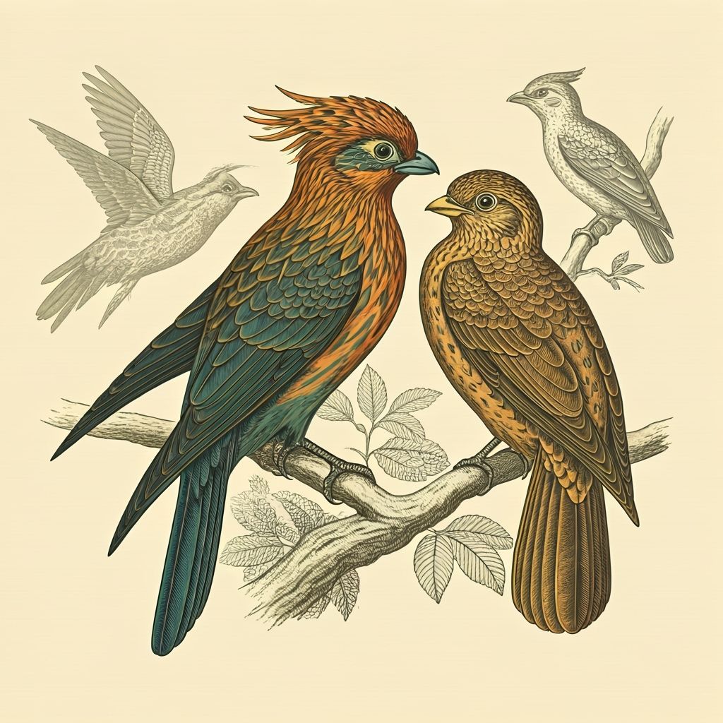 Vintage Engraved Illustration of Exotic Plumage Birds