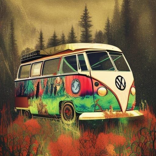 Retro VW Bus abandoned in Camp Crystal Lake