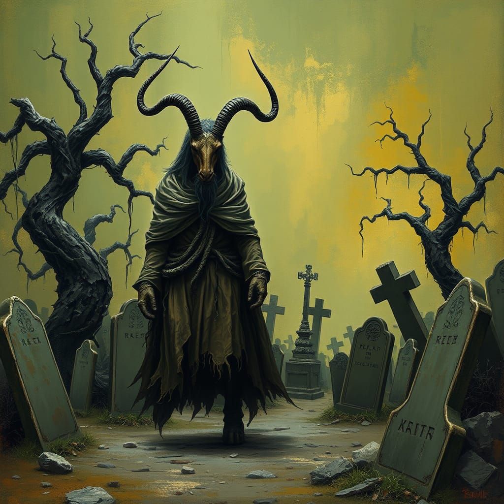 Centaur in Graveyard with Biomechanical Art Background