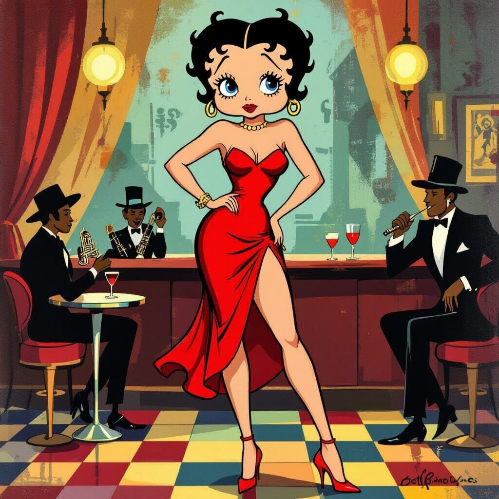 Betty Boop as a Black Woman in 1930s Jazz Club