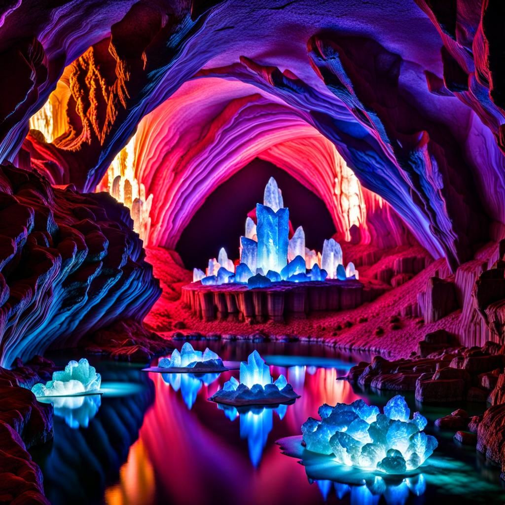 Luminous Crystal Cave with Sparkling Geodes
