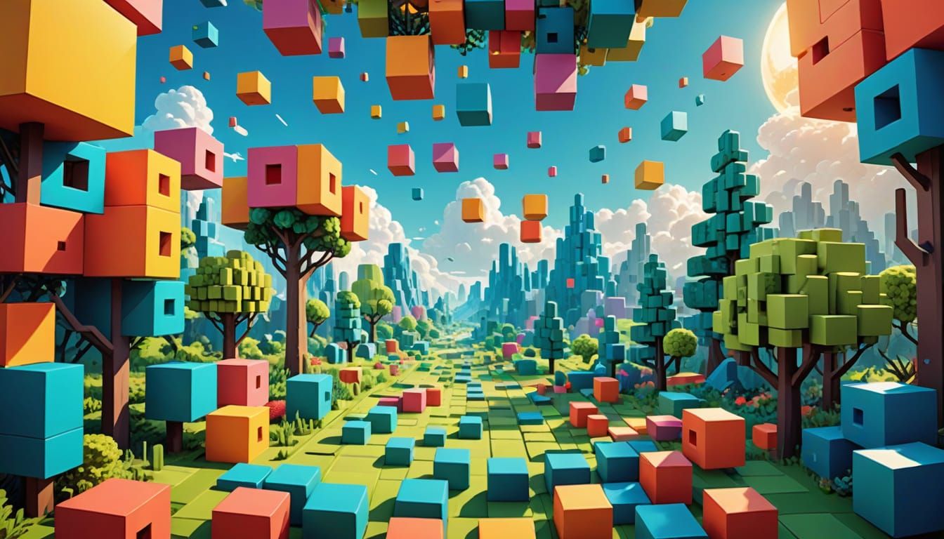 Whimsical Square World in Vibrant Colors