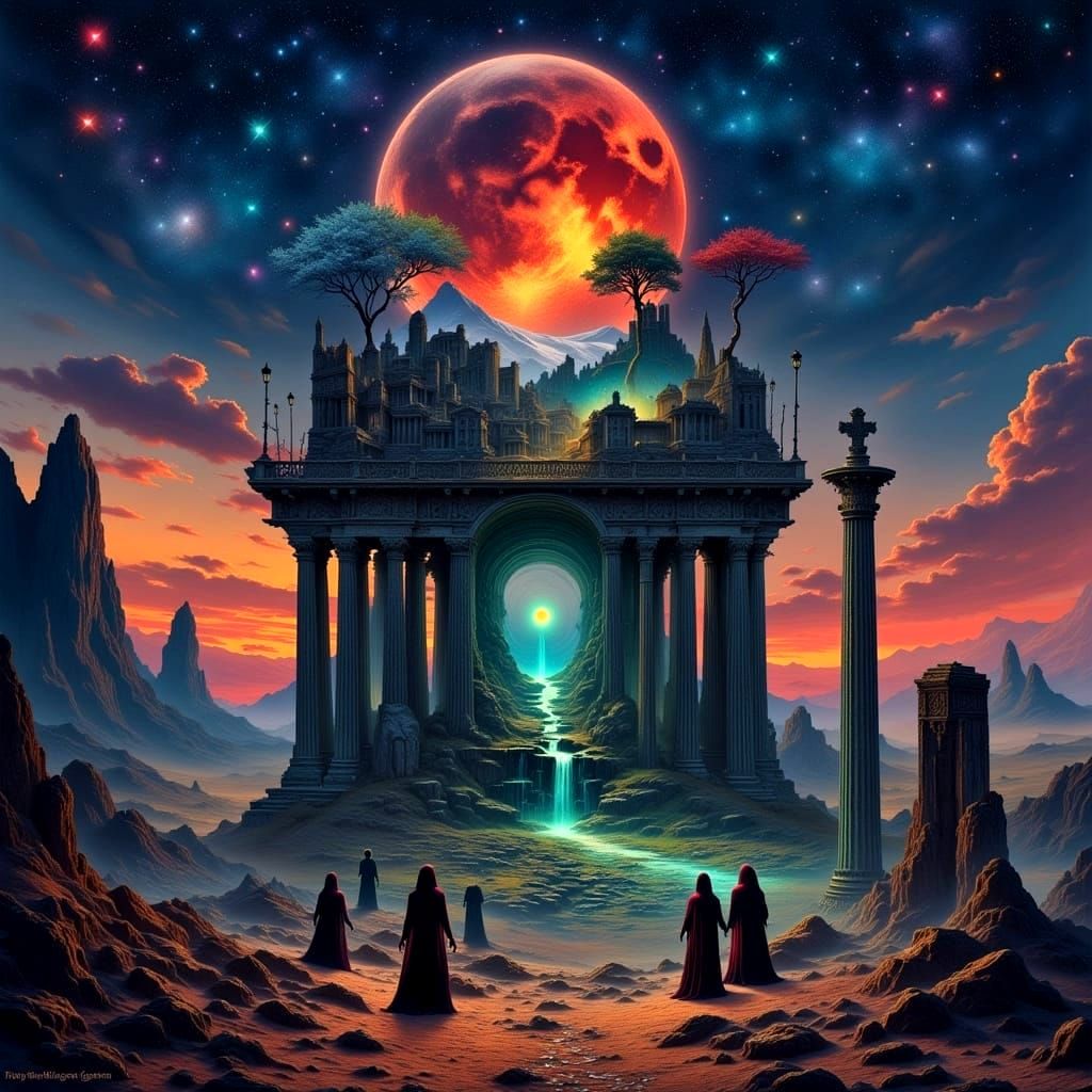 Enclosed World on Grand Platform in Starry Labyrinth