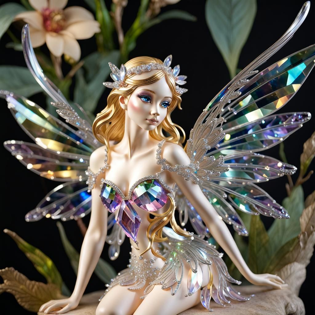 Iridescent Crystal Fairy with Wings