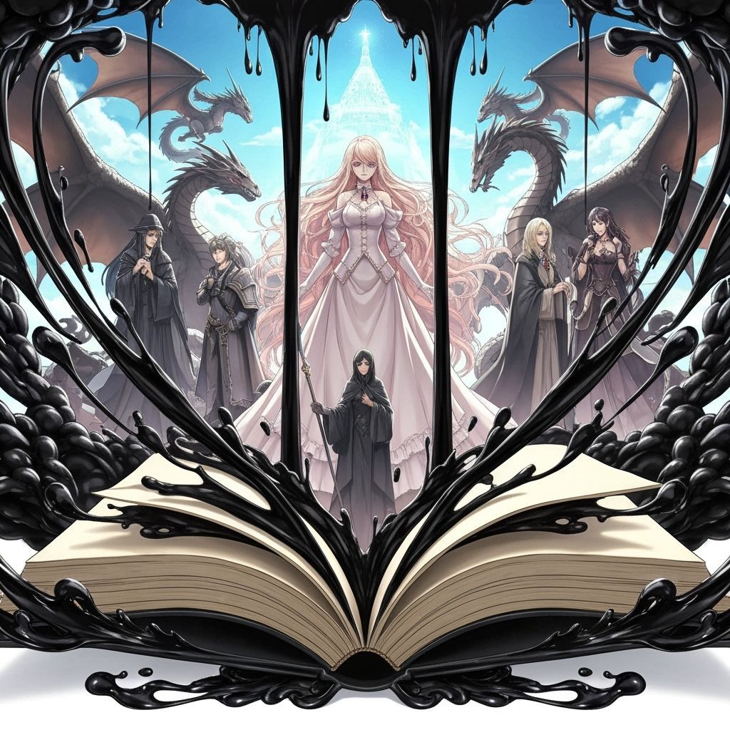 Fantasy Characters Emerge from Ink River as Anime Art