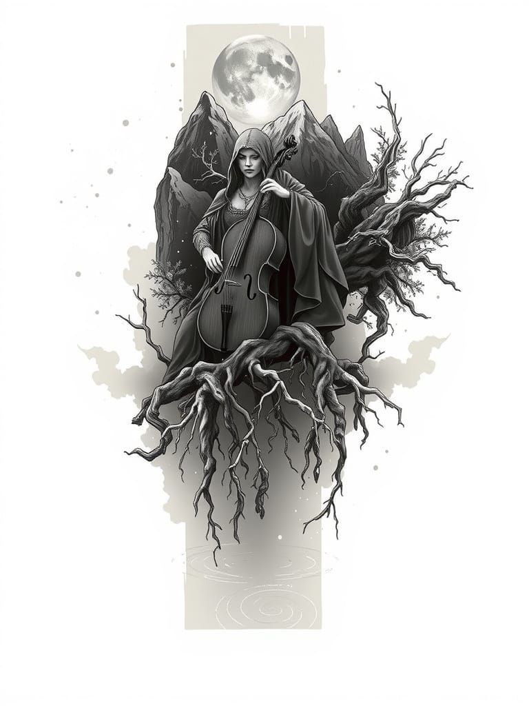 Majestic Mountain Chain in Sacred Tattoo Style