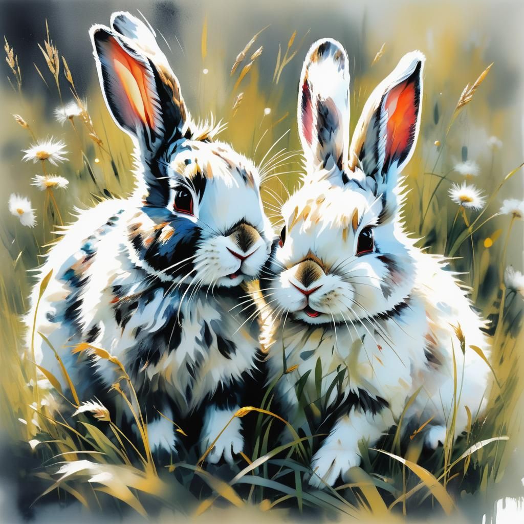 Singing Rabbits in a Sunny Farm Scene