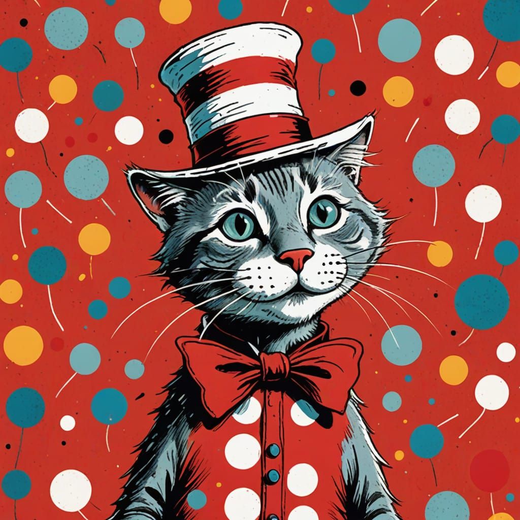 Classic Whimsical Children's Book Art Cat in the Hat Style I...