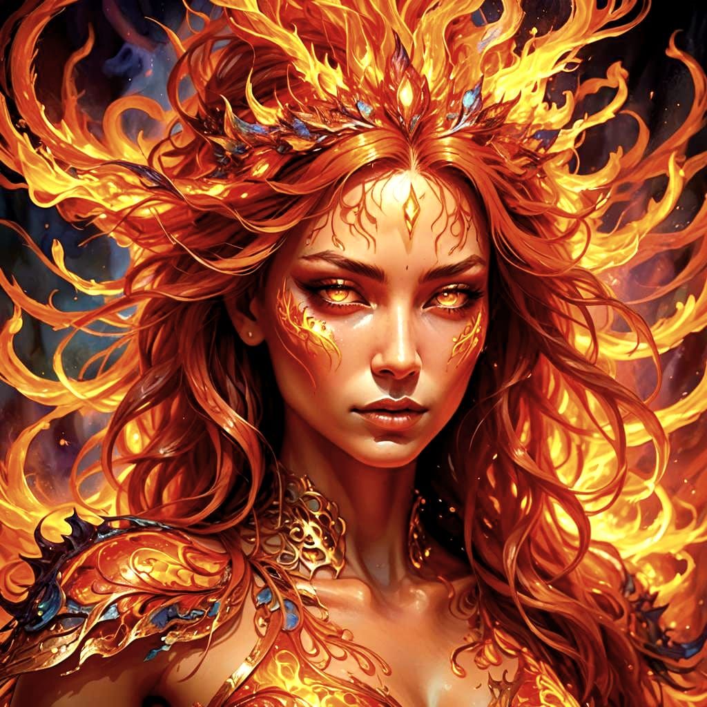 Fiery Fractal Goddess in Modern Concept Art