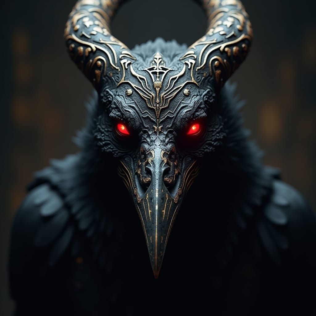 Gothic Egyptian Crow with Piercing Red Eyes