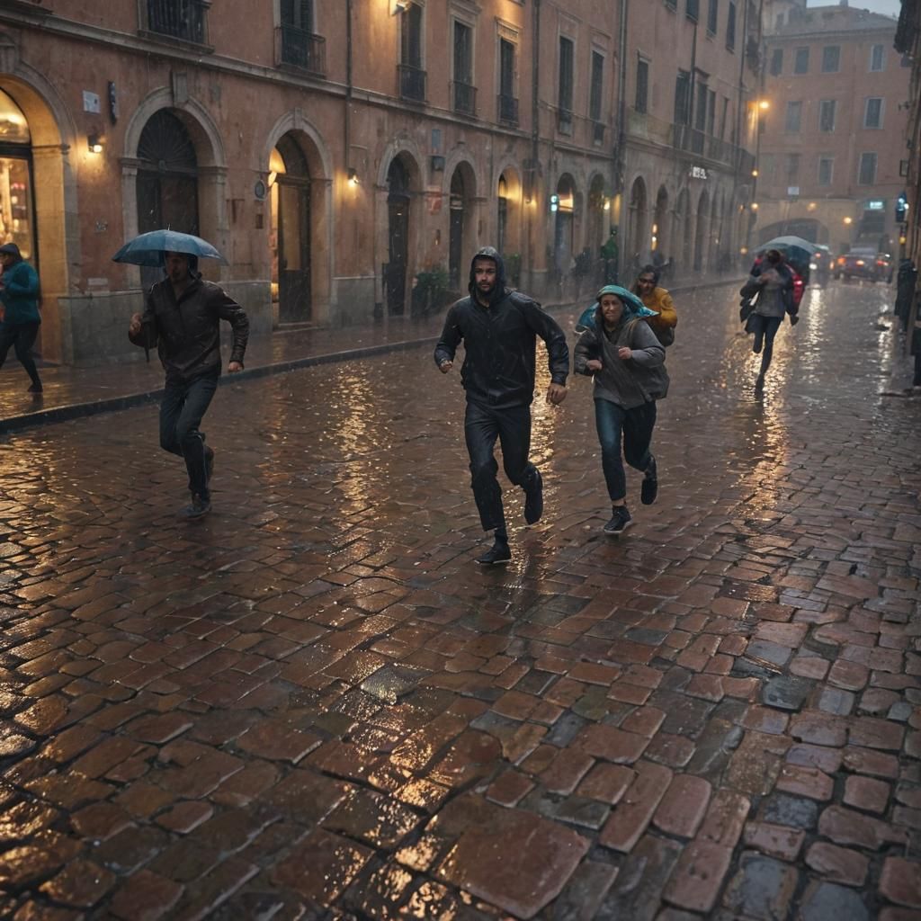 Rome Rain: Hyper-Realistic People Seek Shelter