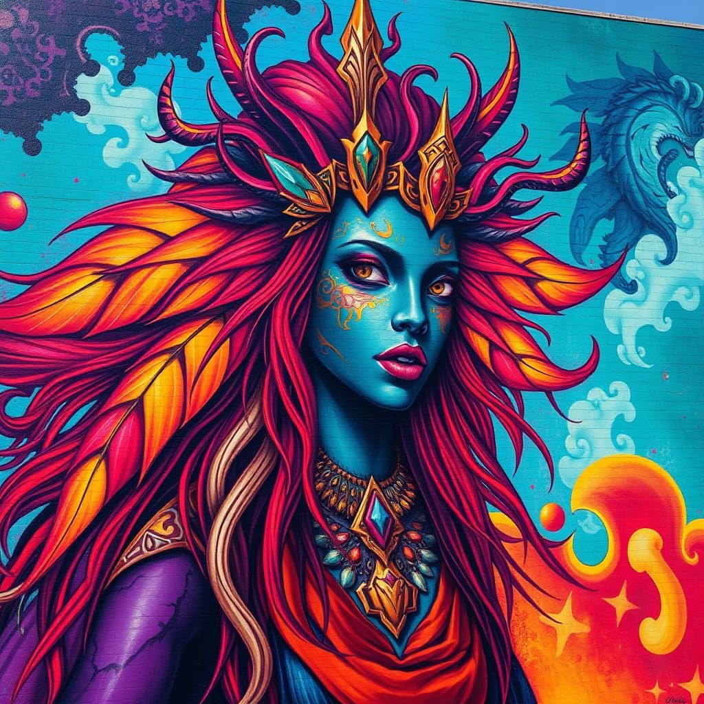 Mystical Sankyra Street Art Mural in Matte Painting Style