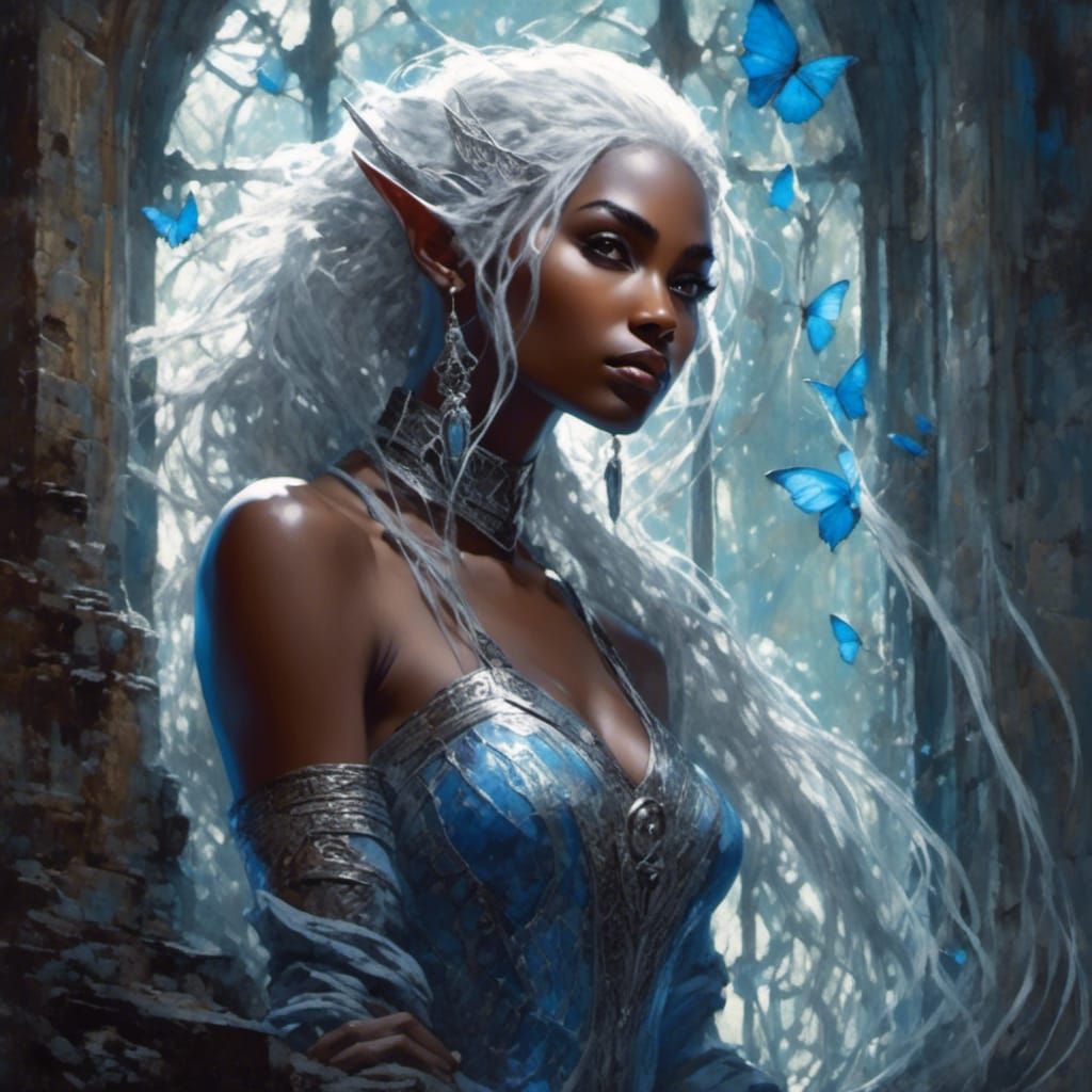 Sci-Fi Drow Elf with Silver Hair, Anime Art