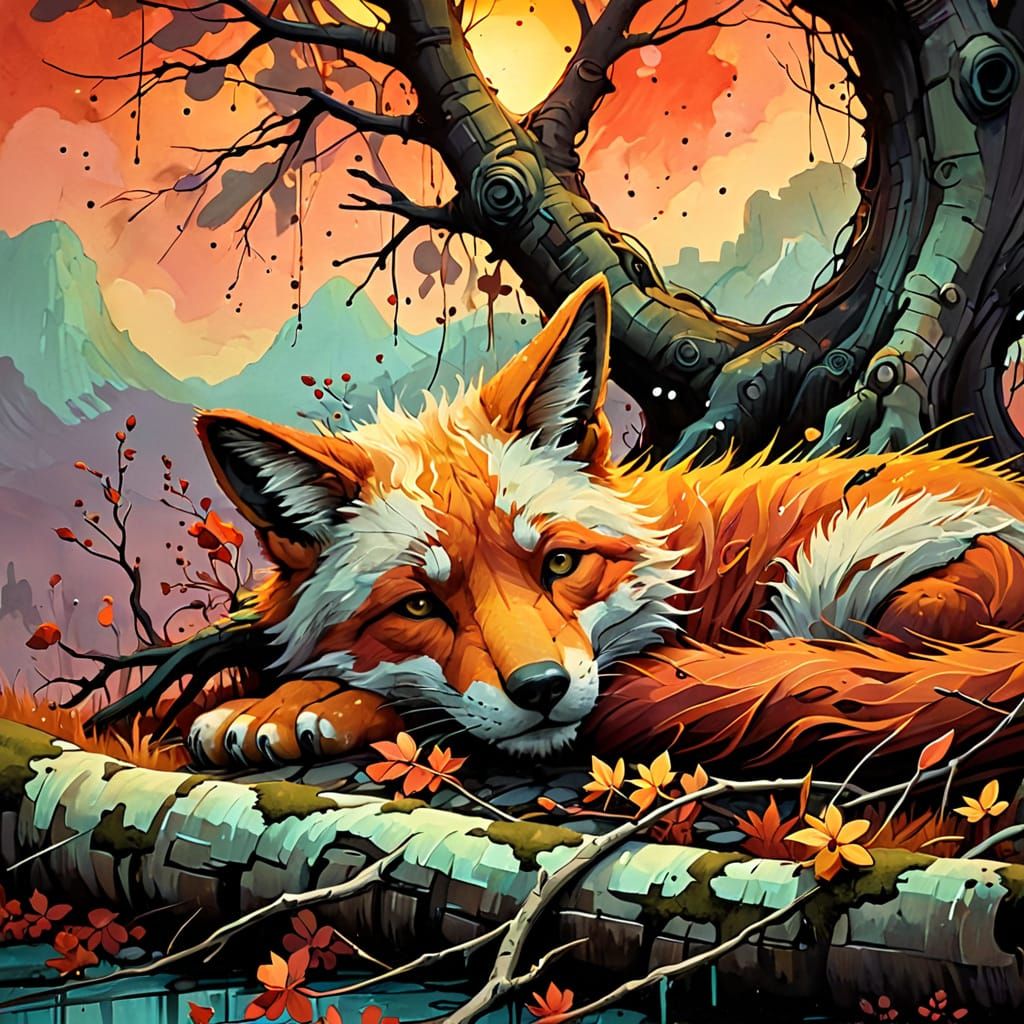 Whimsical Fantasy Landscape in Vibrant Gouache Style