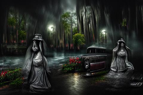 La Llorona Weeping in Gloomy Film Noir Forest