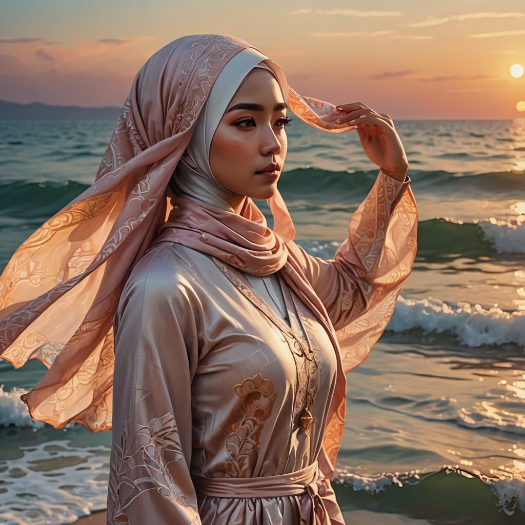 Girl Gazing at Sunset: Surreal Digital Art