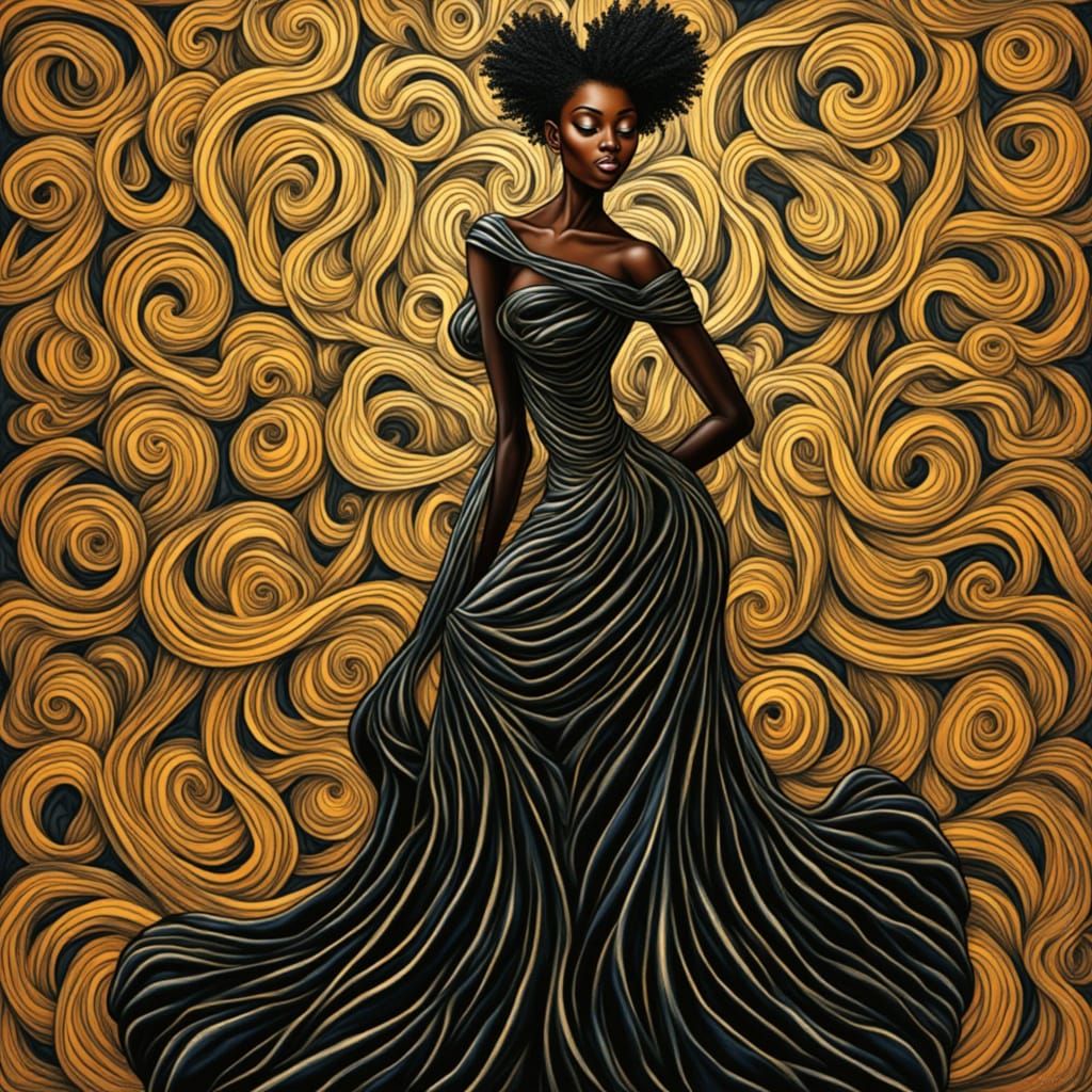 Woman in Ornate Setting in 80s Graphic Style