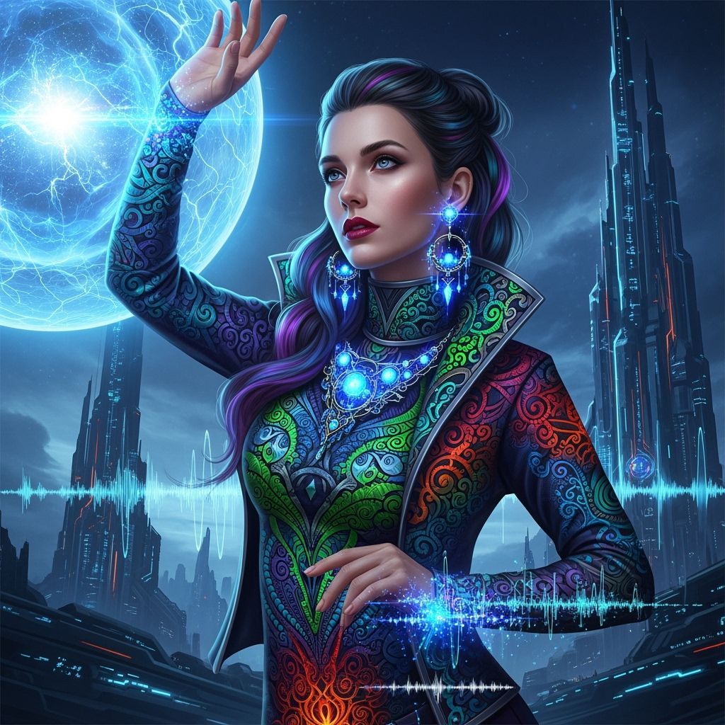 Beautiful Woman in Futuristic Fractal Attire