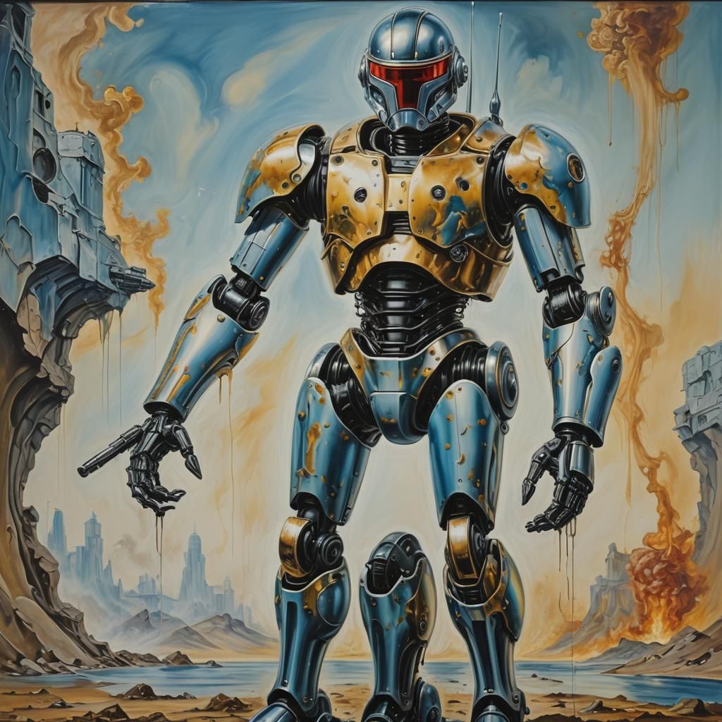Surreal Robocop Battlesuit in Melting Oil on Canvas