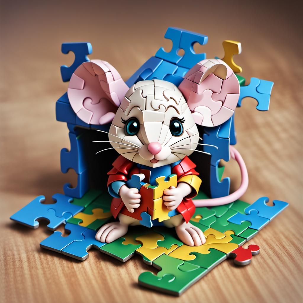 Chibi Mouse Builds Puzzle House, Hyperdetailed Art