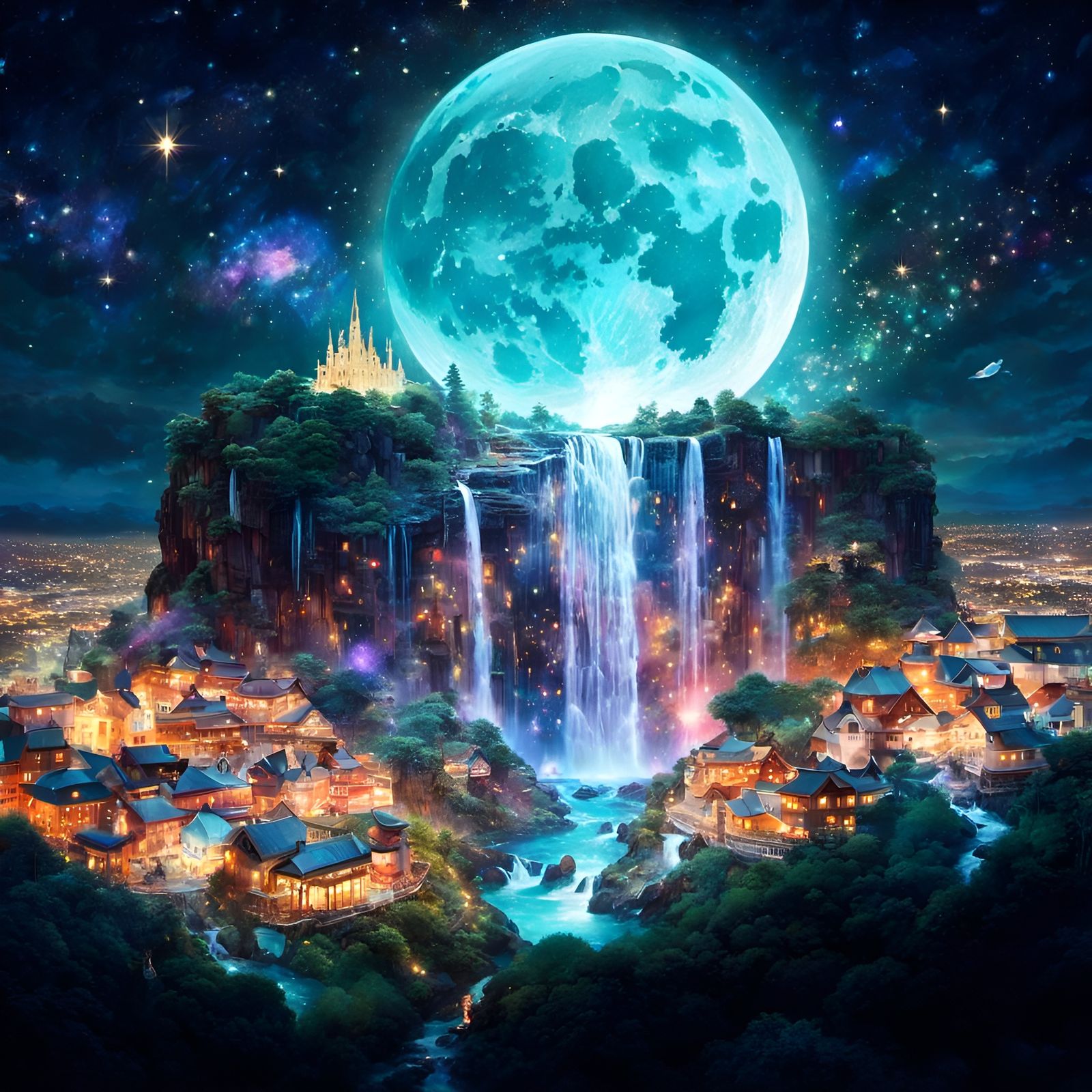 Magical Moon Kingdom Galaxy Adventure: Digital Collage Art
