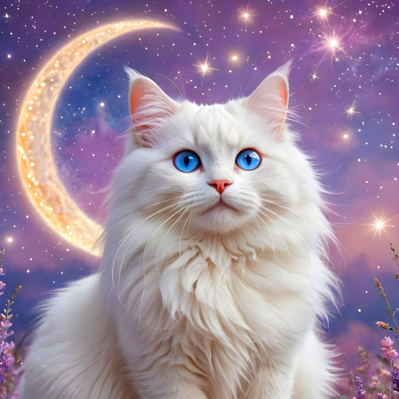 Whimsical Feline under Celestial Glow