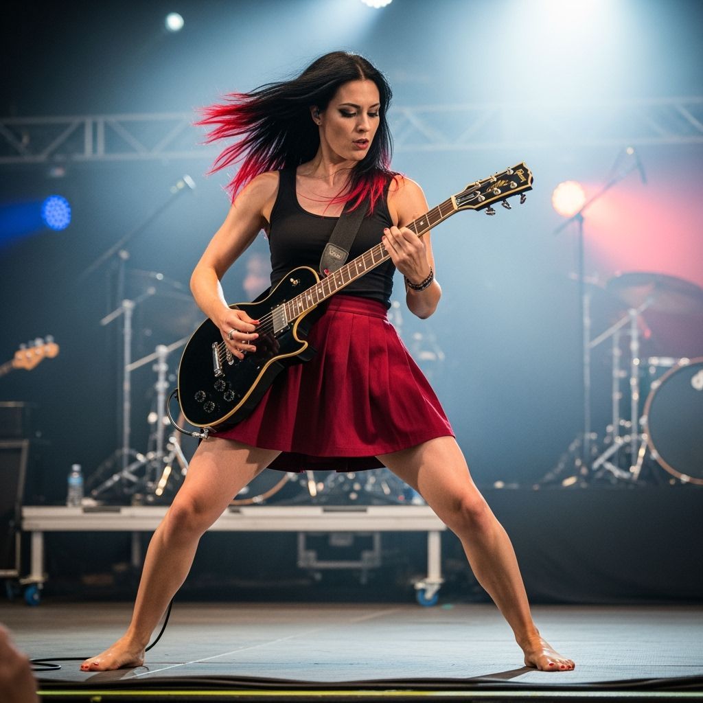 Female Guitarist Rocks Concert Stage in Dynamic Performance