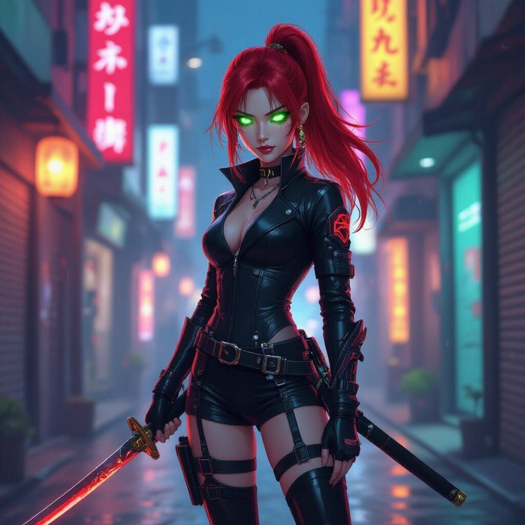 KPop Demon Hunter in Neon Tokyo Alley