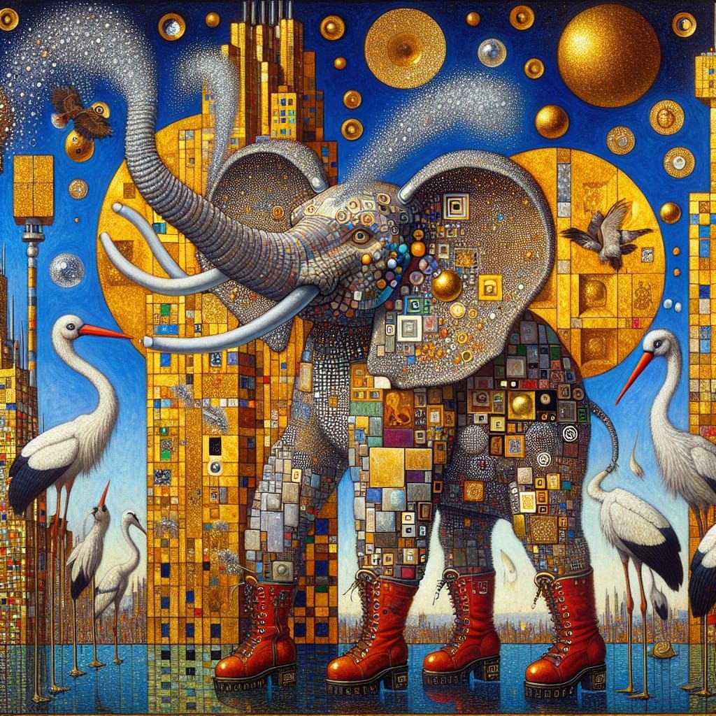 Gustave Klimt Style Elephant with Punk Influences