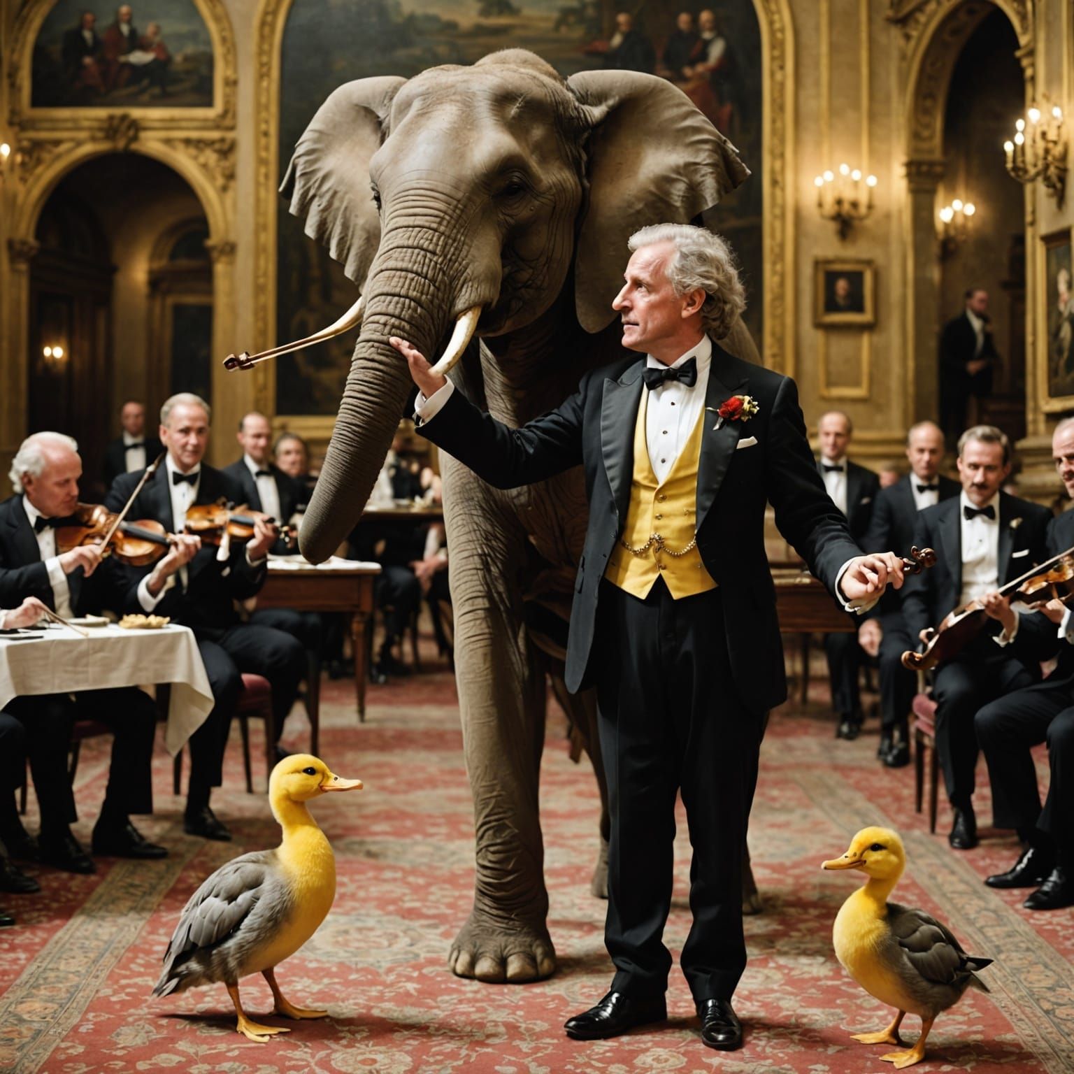 Pompous Elephant in Tuxedo Plays Tiny Violin