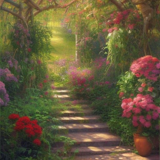 Lush Secret Garden Oil Painting