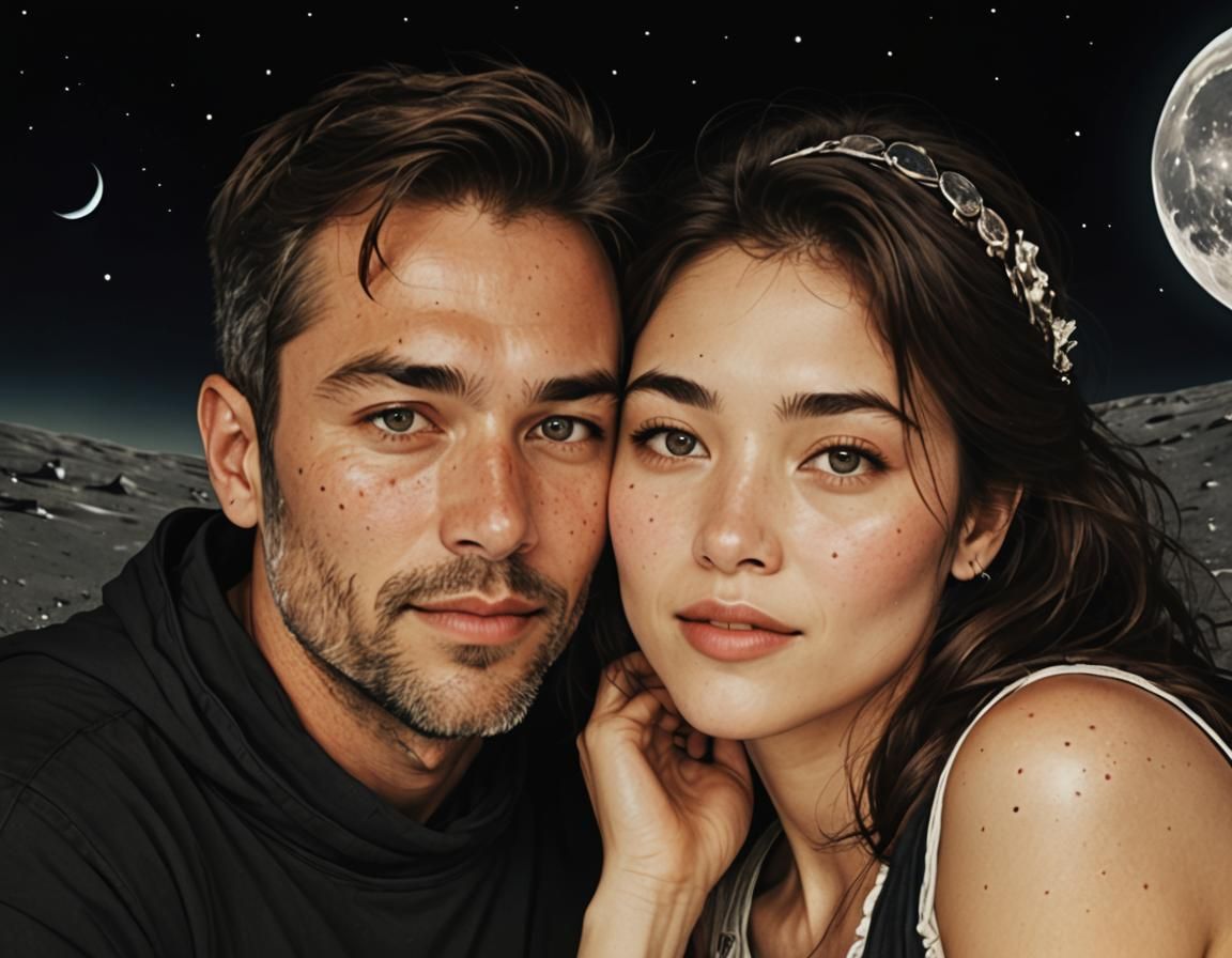 Romantic Couple on the Moon: Detailed Graphics