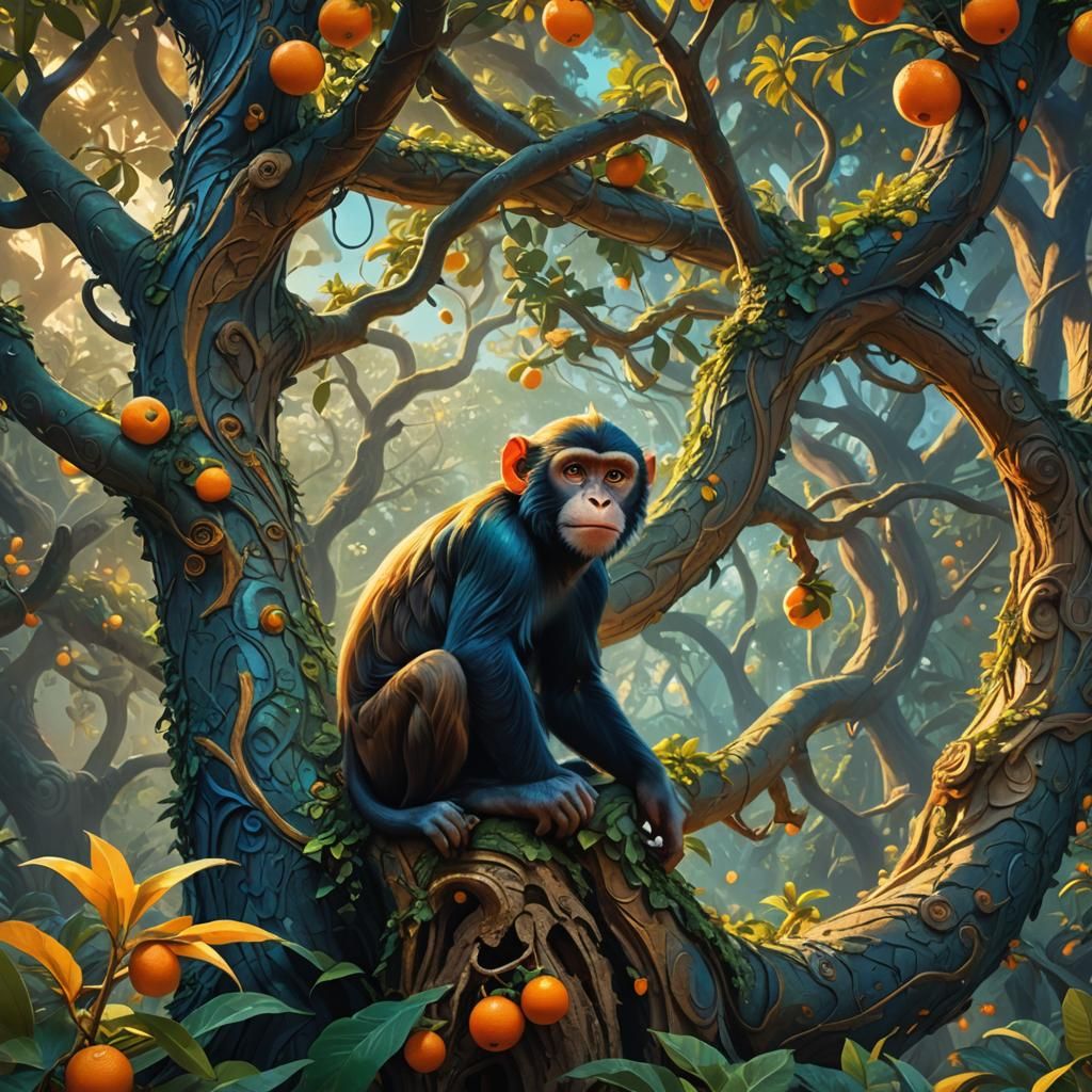 Monkey Clings to Last Tree in Fantasy Art