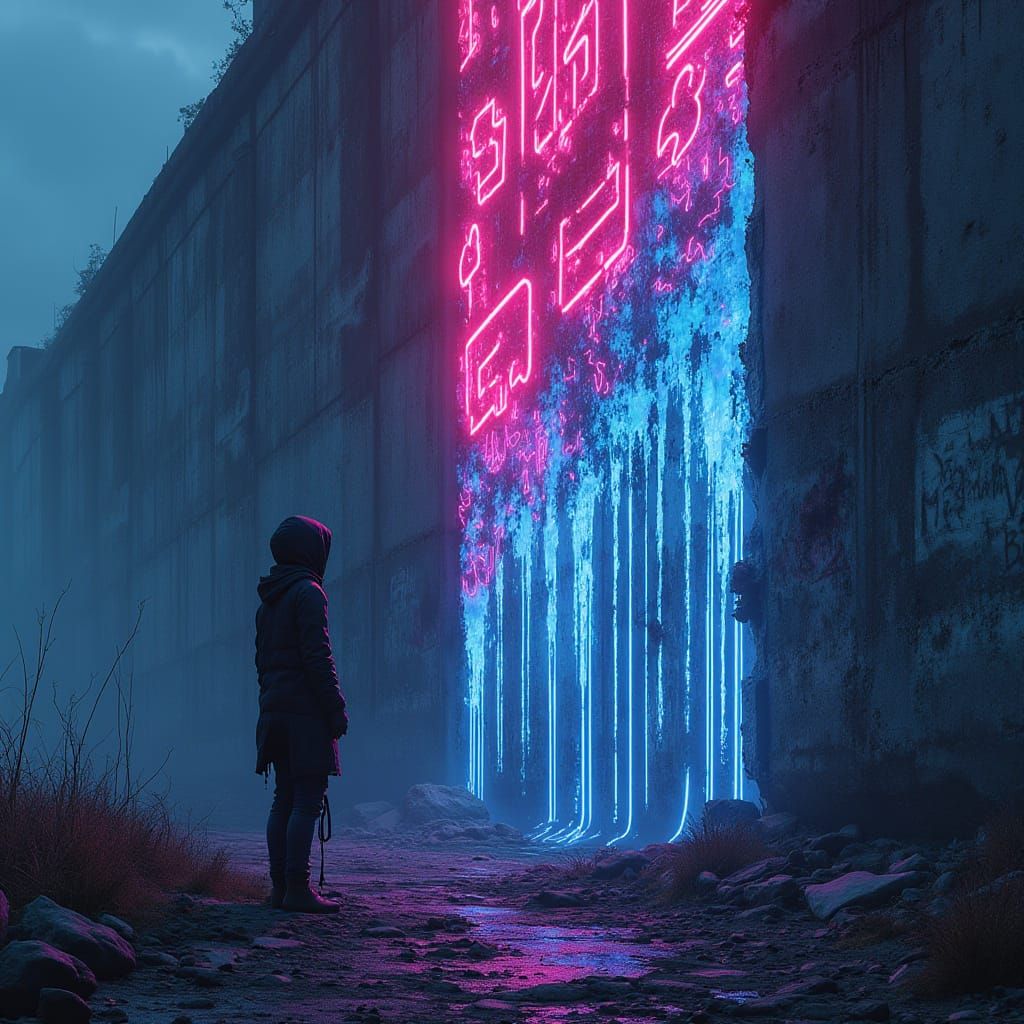 Glowing Graffiti Wall in Neon Dreamscape