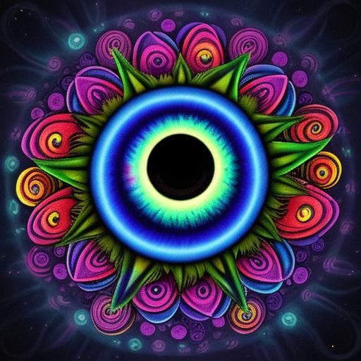 Psychedelic Eyeball Flower Field in Chibi Style