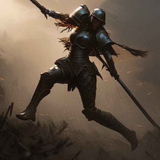 Female Knight in Battle: Dark Fantasy Art