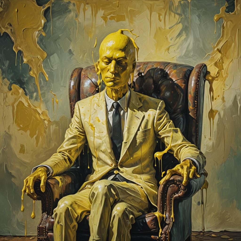 Surreal Lemon Figure in Dreamlike State as Oil Painting