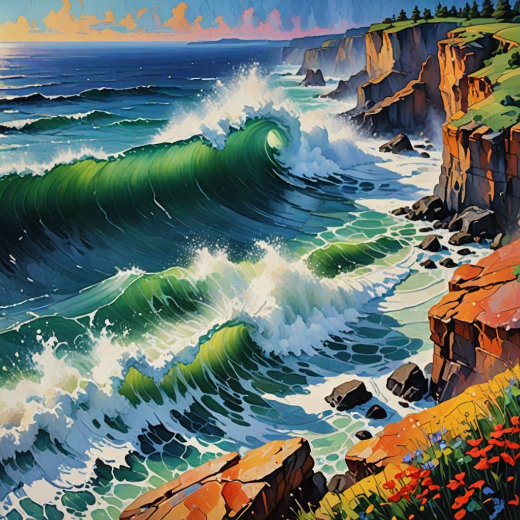 Impressionist Wave Crashing with Expressive Brushstrokes
