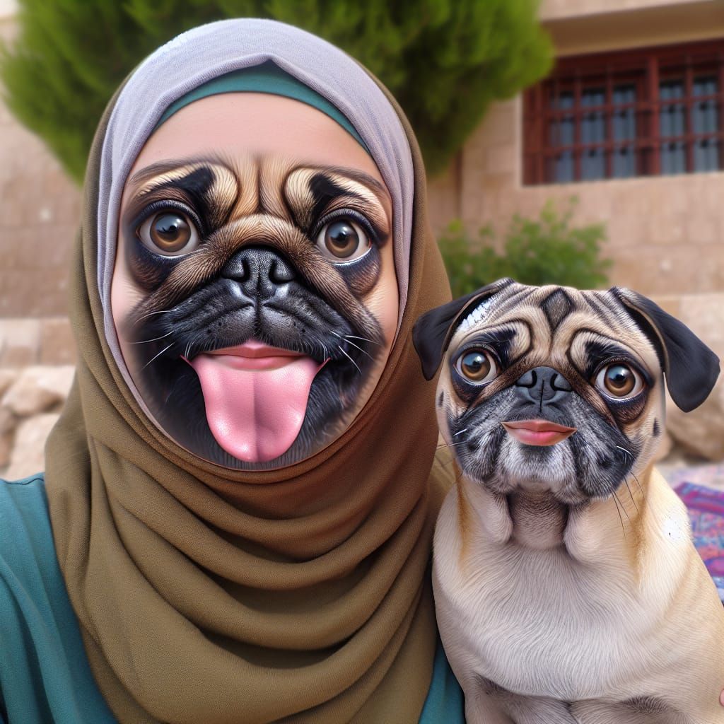 Woman with Pug Face in 3D Cartoon Style