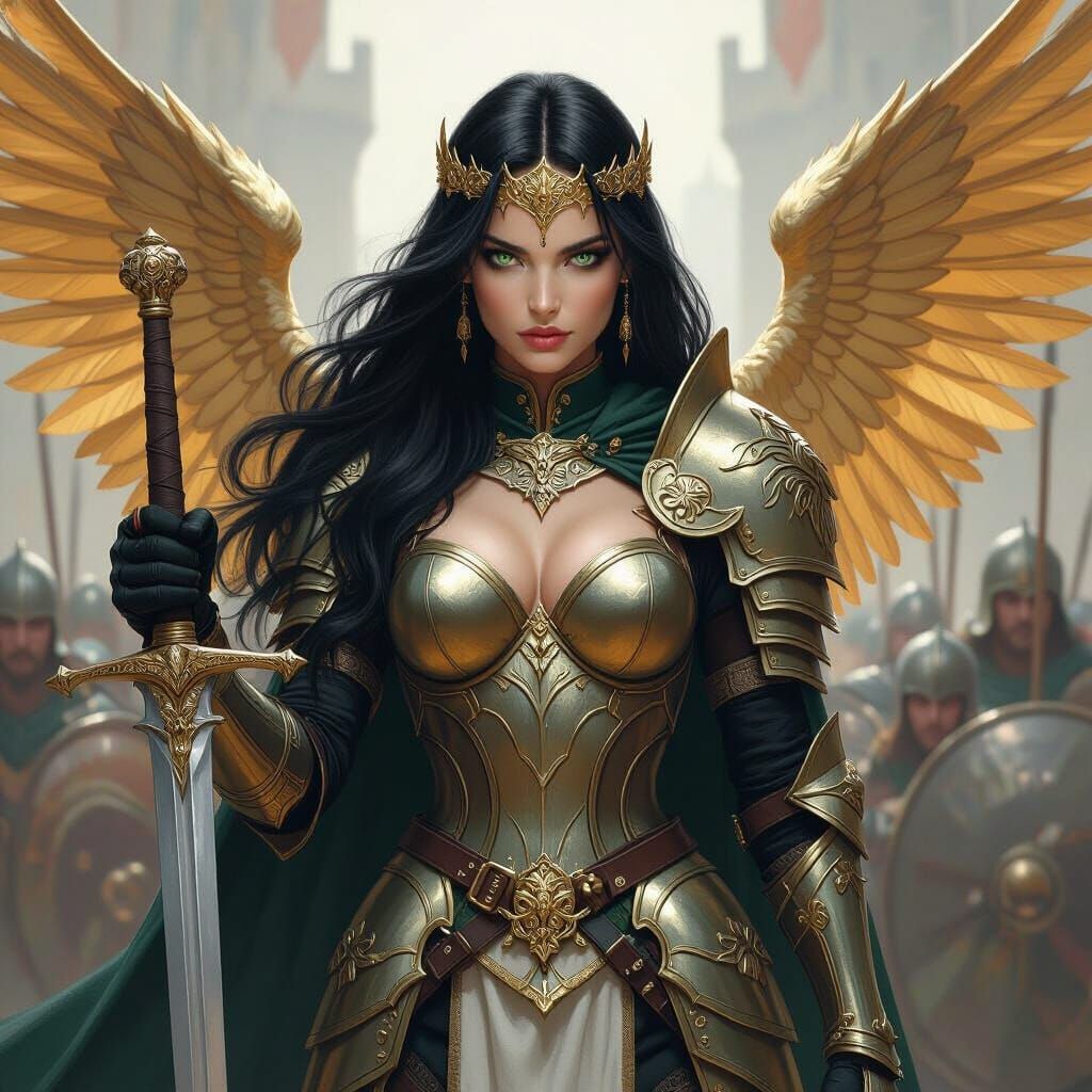 Winged Warrior Leading Legion, Fantasy Art