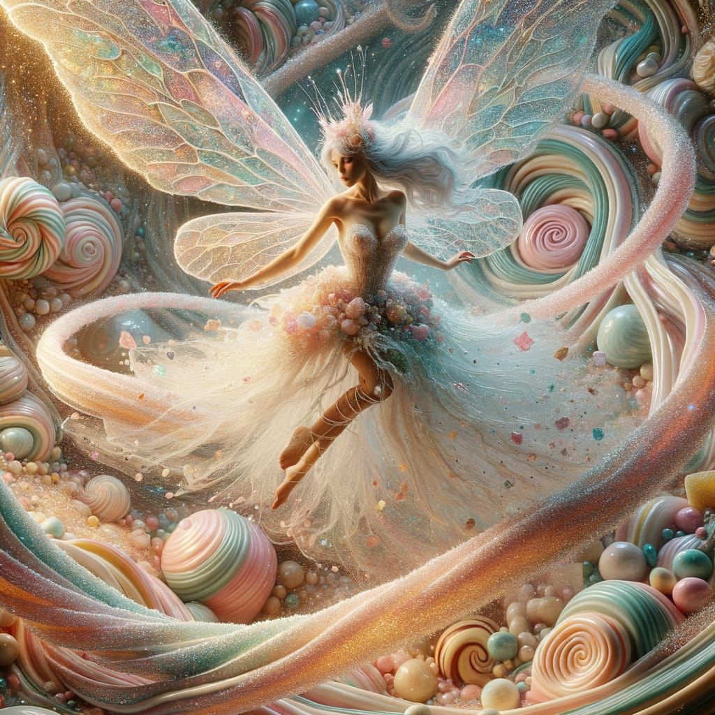 Fairy in Pastel Vortex of Sweets and Glitter