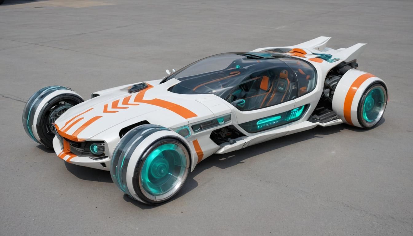 Futuristic Cyberpunk Bubble Car with Chevron Symbols
