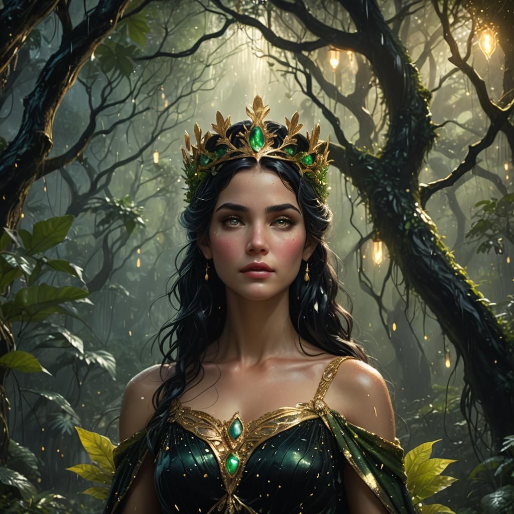 Aphrodite in Ethereal Rainforest, Art Deco Style