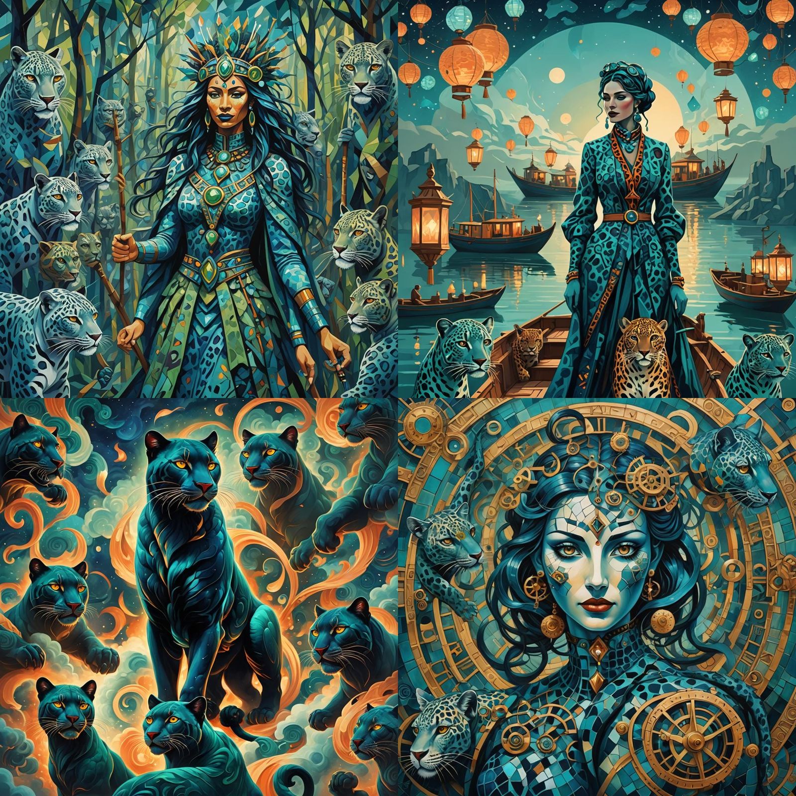 Mystical Tree Home to Hawks, Owls, and Teal Sky Panther