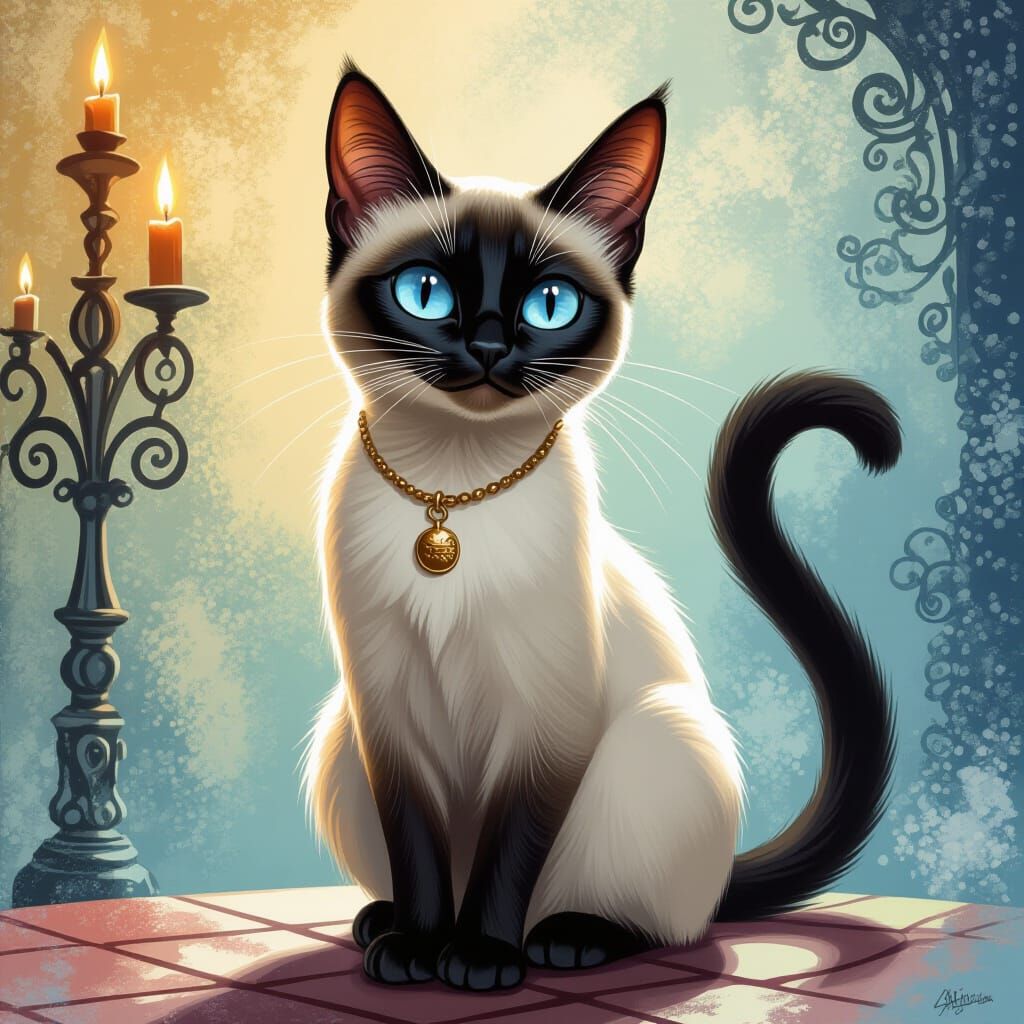 Magical Siamese Cat as Detailed Matte Painting