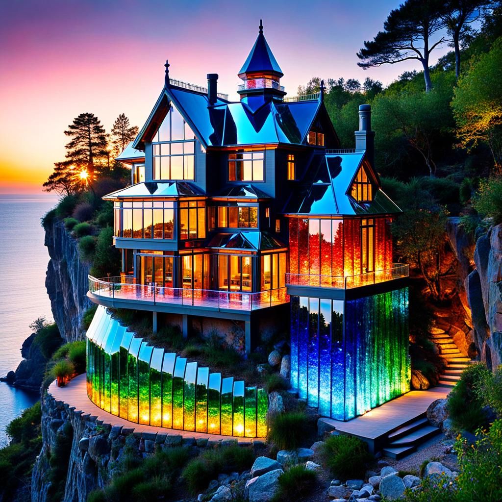 Colorful Glass-Themed Cliffside Mansion